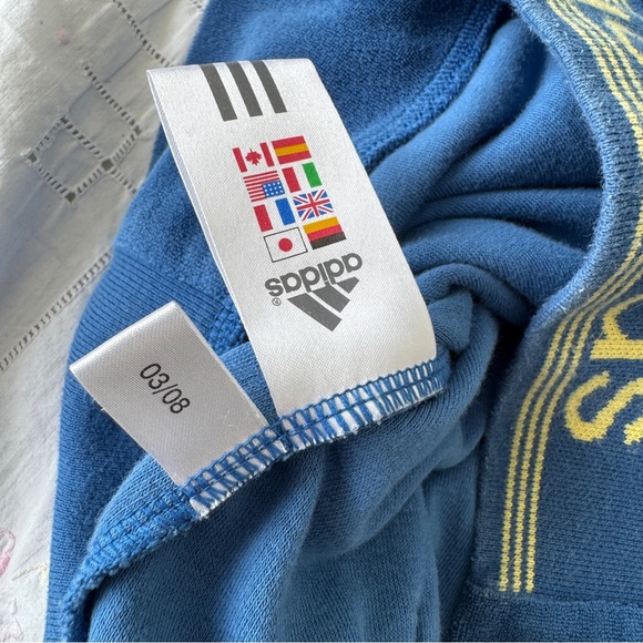 RARE Adidas Blue Hooded Terry Cloth Sweater with Yellow Accents - Picture 10 of 10